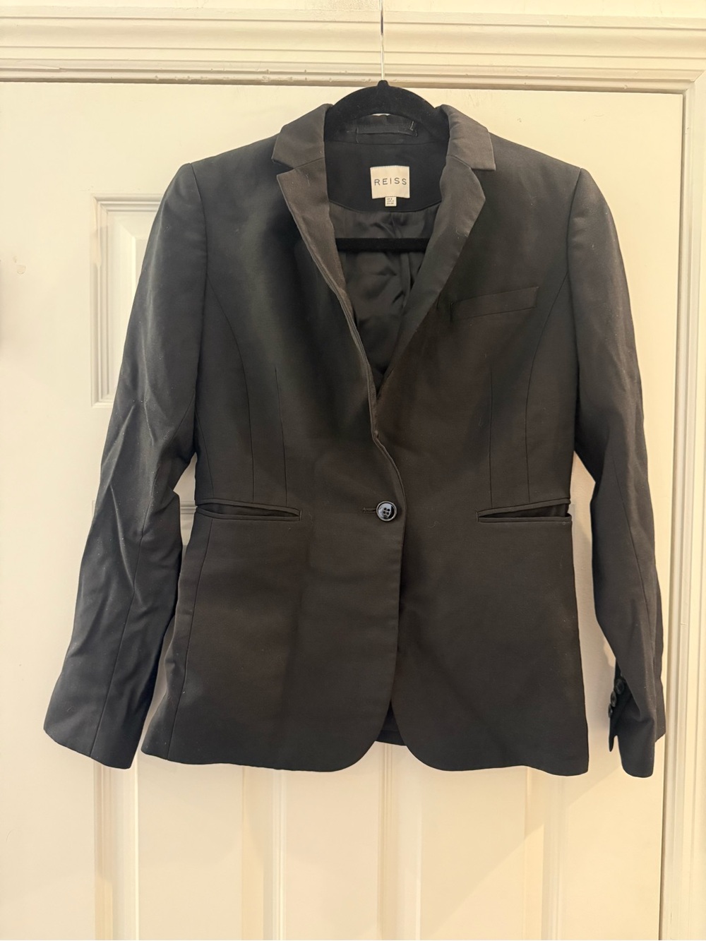 REISS Black Mara Blazer Suit Jacket Single Breasted Wool Blend size US 4